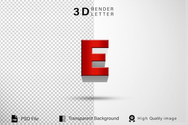 Alphabet 3D letter E red metal color isolated on transparent background
