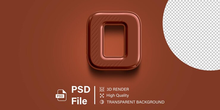 PSD alphabet 3d letter o brown color isolated on transparent background