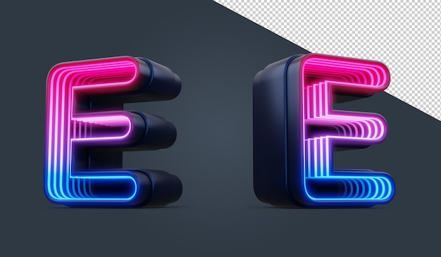 alphabet 3d avec néon coloré à l'intérieur du rendu 3d