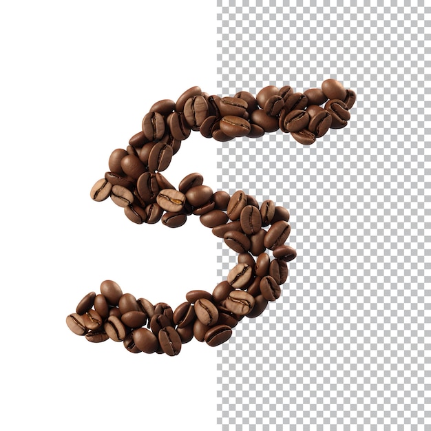 PSD l'alphabet 5 est fait de grains de café.