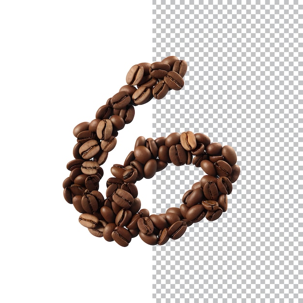 PSD l'alphabet 6 est fait de grains de café.