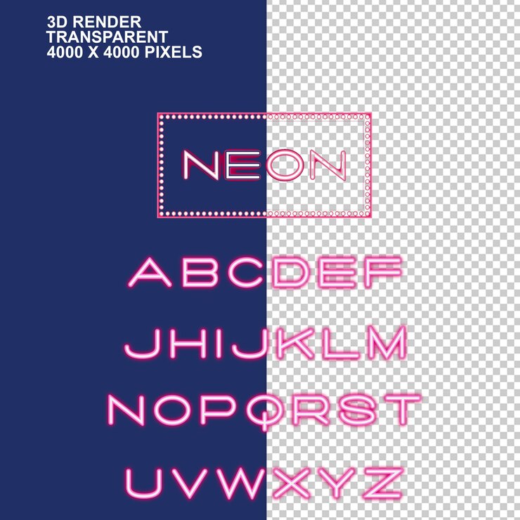 PSD alphabet abc neon-textüberlagerung neonbeleuchtung schriftkörper neon-licht-effekt wort englisch effe