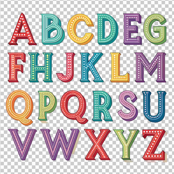 PSD alphabet anglais arc-en-ciel de a à z