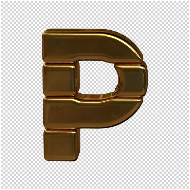 Alphabet aus Goldbarren. 3D-Buchstabe p