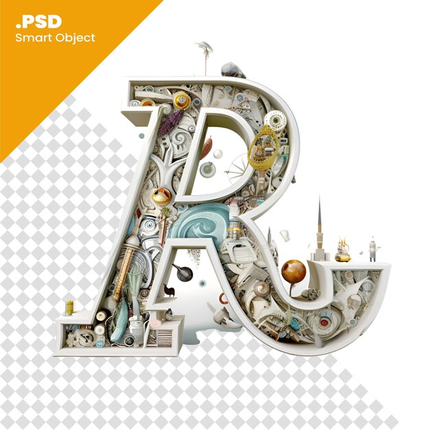 PSD alphabet aus metall und kunststoff buchstabe a 3d-rendering psd-vorlage