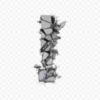 PSD alphabet ausrufezeichen aus gebrochenem betonblock 3d-illustration isoliert