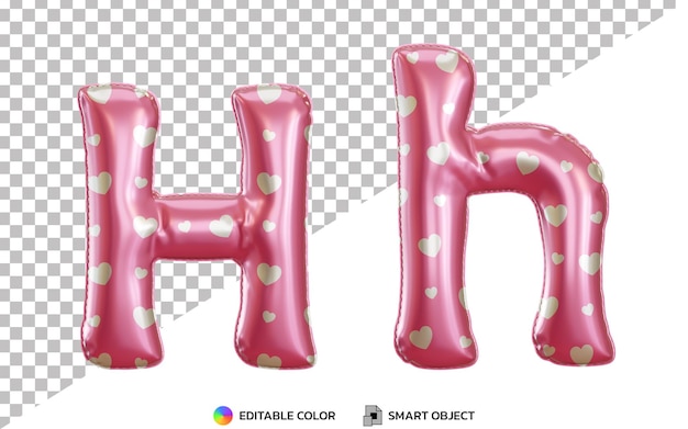 Alphabet De Ballon En Feuille D'hélium Rose 3d Lettre H Avec Motif D'amour, Majuscules Et Minuscules