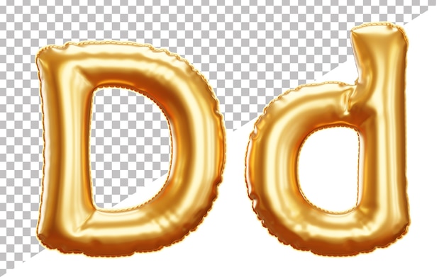 PSD alphabet de ballon de feuille d'or lettre d en majuscules et minuscules de style 3d