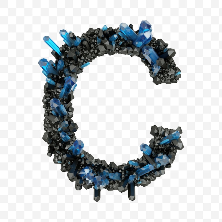 PSD alphabet buchstabe c aus schwarzen und blauen schmuckkristallen isolierte pds-datei