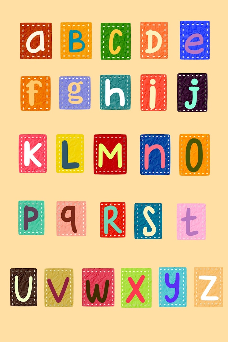 PSD un alphabet coloré avec la lettre az alphabet de style lettre de rançon avec effet de papier déchiré