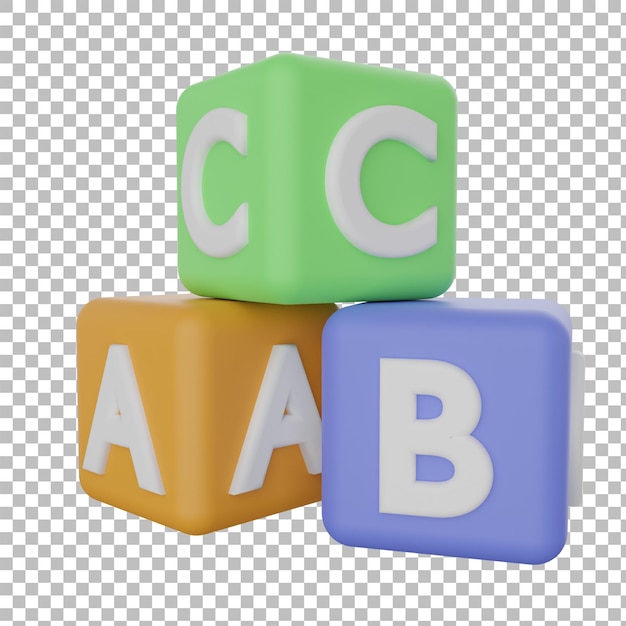 PSD alphabet cube drei rechte ansicht mit transparentem hintergrund