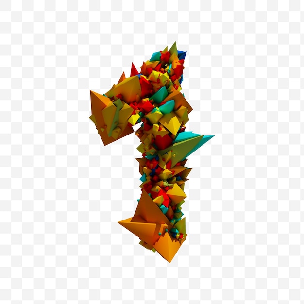 Alphabet explosé coloré numéro 1 sur fond blanc illustration 3D