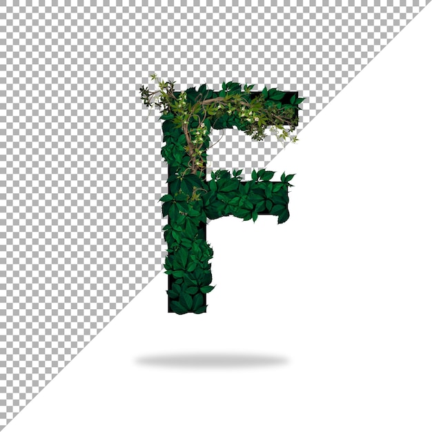 PSD alphabet f mit 3d-blatteffekt in psd mit transparentem hintergrund