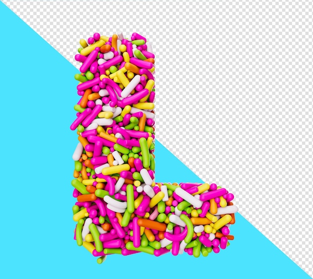 PSD alphabet l fait de pépites colorées lettre l arc-en-ciel saupoudre illustration 3d