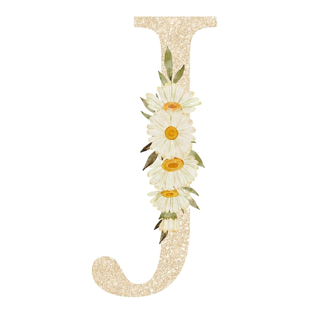 PSD alphabet de fleur de marguerite aquarelle j