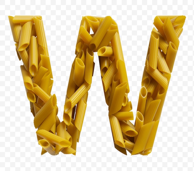 Alphabet Großbuchstabe w aus Makkaroni-Nudeln auf isoliertem Hintergrund