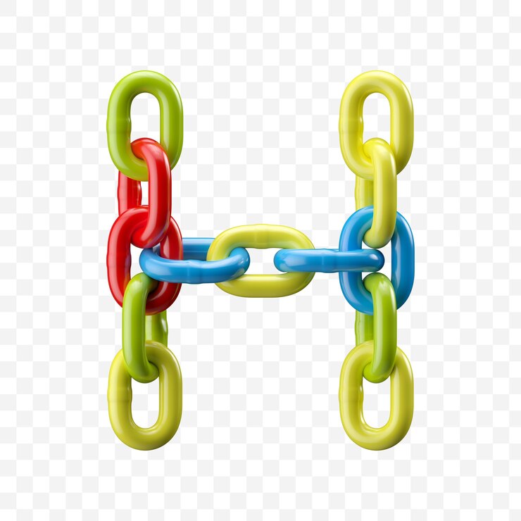 PSD alphabet letter h made of colored chain. 3d illustration isolated
