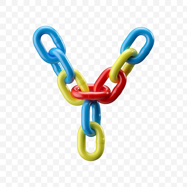 Alphabet letter made of colored chain. 3D illustration isolated