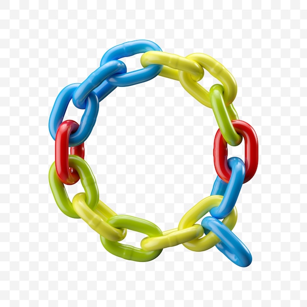 Alphabet letter q made of colored chain. 3D illustration isolated