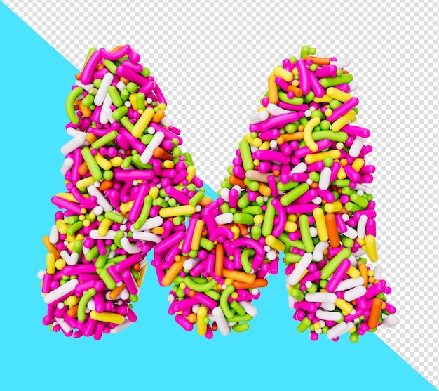 Alphabet M Fait De Pépites Colorées Lettre M Arc-en-ciel Saupoudre Illustration 3d