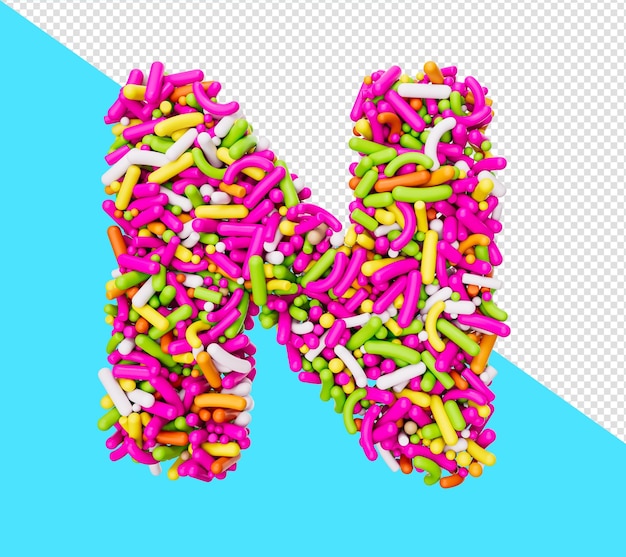 Alphabet N aus bunten Streuseln Buchstabe N Regenbogenstreusel 3D-Illustration