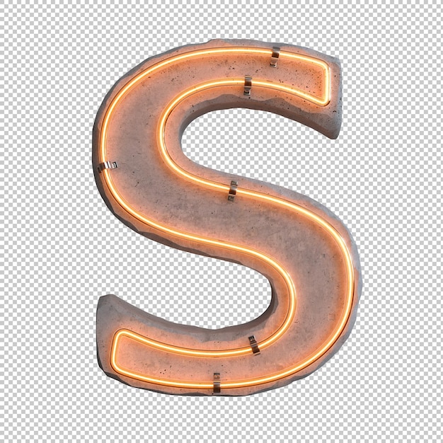 Alphabet néon béton S sur fond transparent