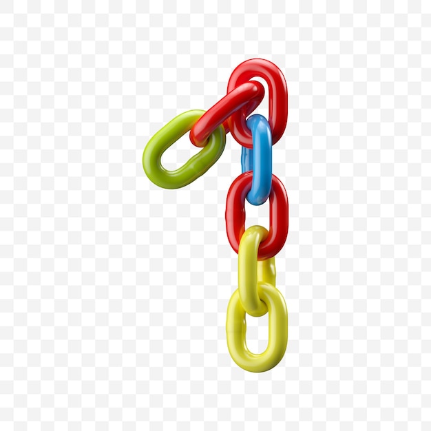 Alphabet number 1 made of colored chain. 3D illustration isolated