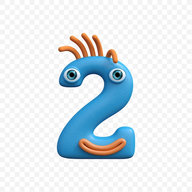 Alphabet number 2 made of funny smiling cartoon character on isolated background