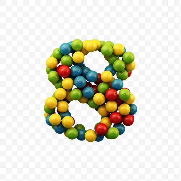 alphabet number 8 made of colorful balls with isolated background