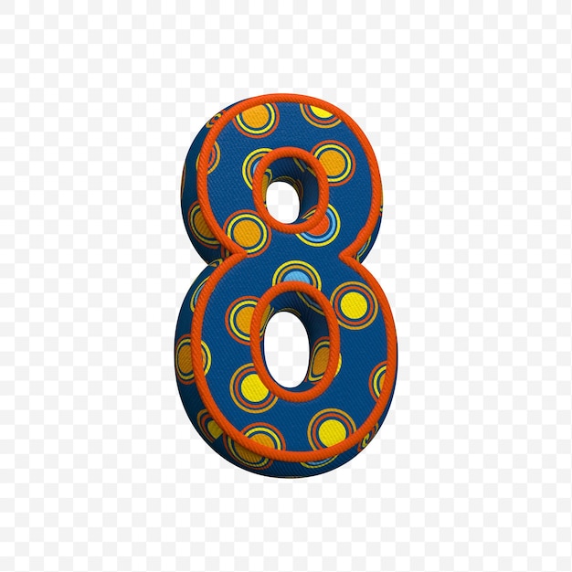 Alphabet number 8 made of textile pattern 3D illustration isolated