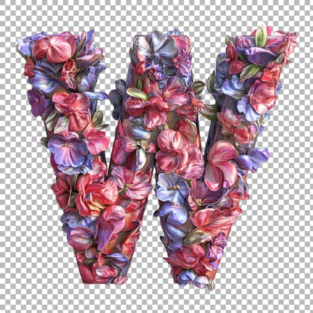 Alphabet Png W dans un style floral isolé sur un fond transparent pour des conceptions inspirées de la nature Marquage élégant ou applications de typographie saisonnière