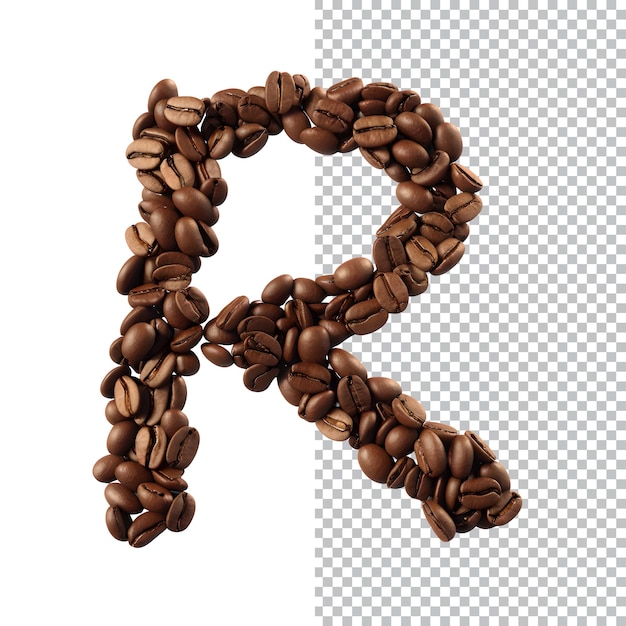 PSD l'alphabet r est fait de grains de café.