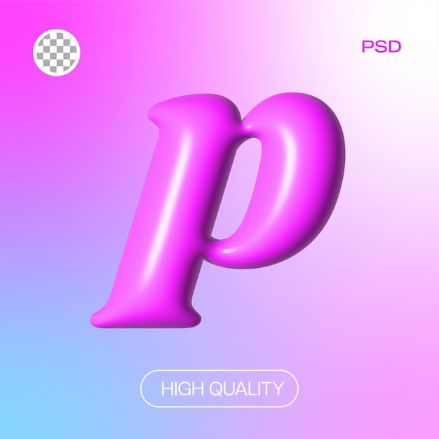 PSD alphabet rose brillant avec la lettre 3d p qui brille.