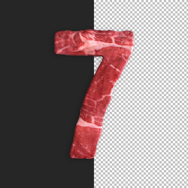 Alphabet de viande sur fond noir, numéro 7