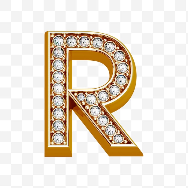 PSD alphabetbuchstabe r aus gold und diamanten isoliert