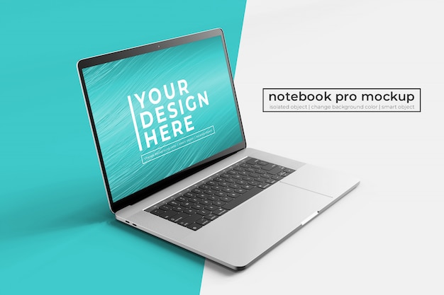 Alta calidad Premium 15'4 Inch Laptop Notebook Pro para web, interfaz de usuario y aplicaciones Photoshop Mock Up s en la parte frontal izquierda