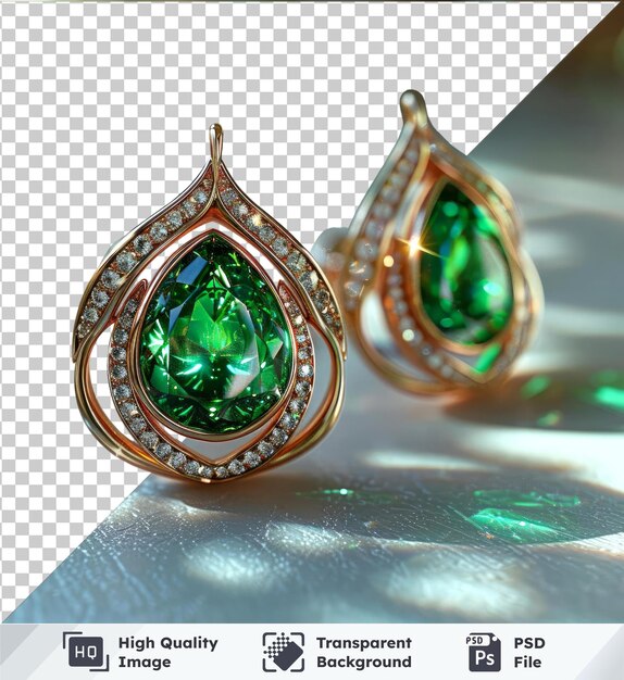 PSD alta calidad transparente psd hermoso pendiente con piedra preciosa verde en el centro