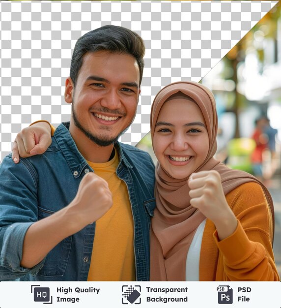 PSD alta calidad transparente psd joven sonriente felices amigos diversión pareja dos amigos familia hombre mujer usar ropa casual mirando cámara dando puño bumo juntos s