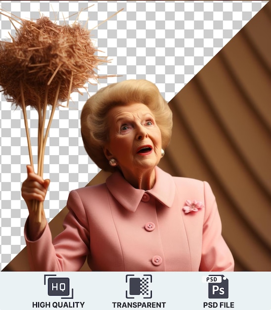 Alta qualidade transparente psd 3d animado thatcher segurando uma agulha de thatching como objeto