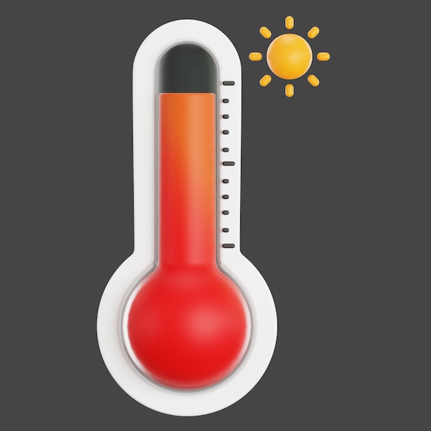 alta temperatura do termômetro 3d com ícone do sol