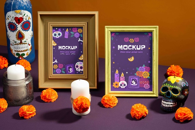 Altar com elementos de "día de muertos"