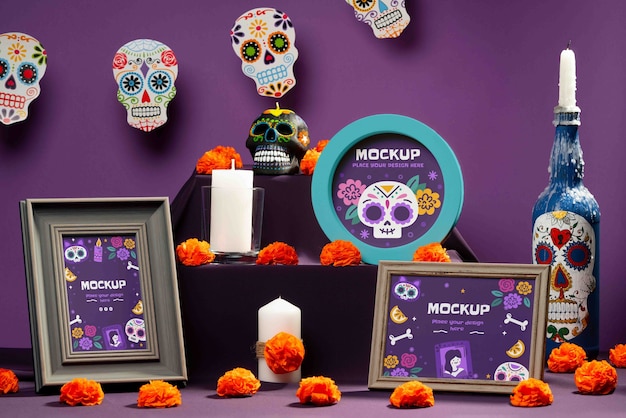 Altar com elementos de "día de muertos"