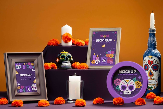 Altar com elementos de "día de muertos"