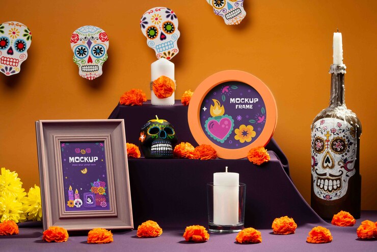 PSD altare con elementi della "día de muertos"