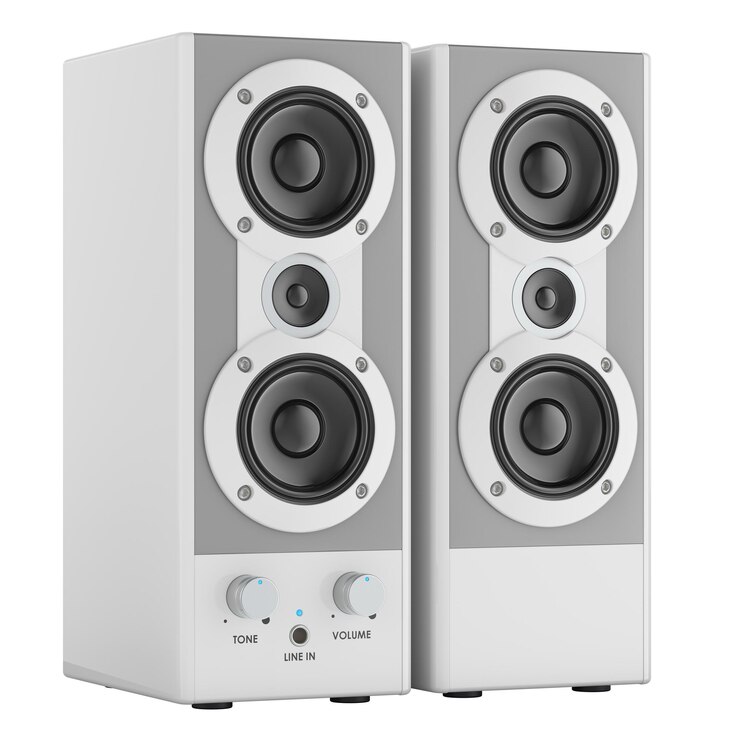 PSD altavoces de estantería blanca rendering 3d aislado en un fondo transparente