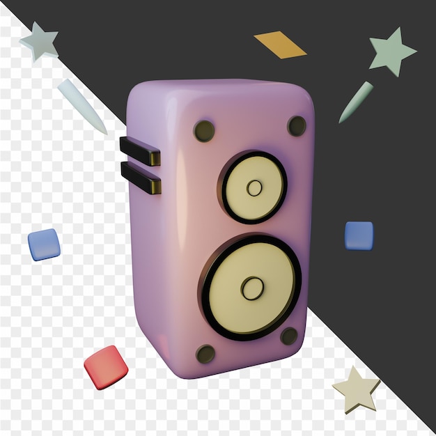 un altavoz con un fondo negro y un fondo blanco con cuadrados coloridos