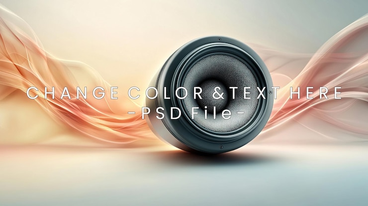 PSD un altavoz con ondas sonoras que emanan simbolizando el audio y la música