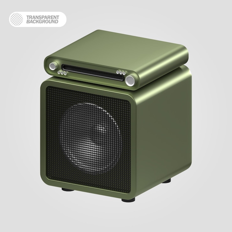 PSD altavoz de sonido 3d objeto tema del festival de música verde color