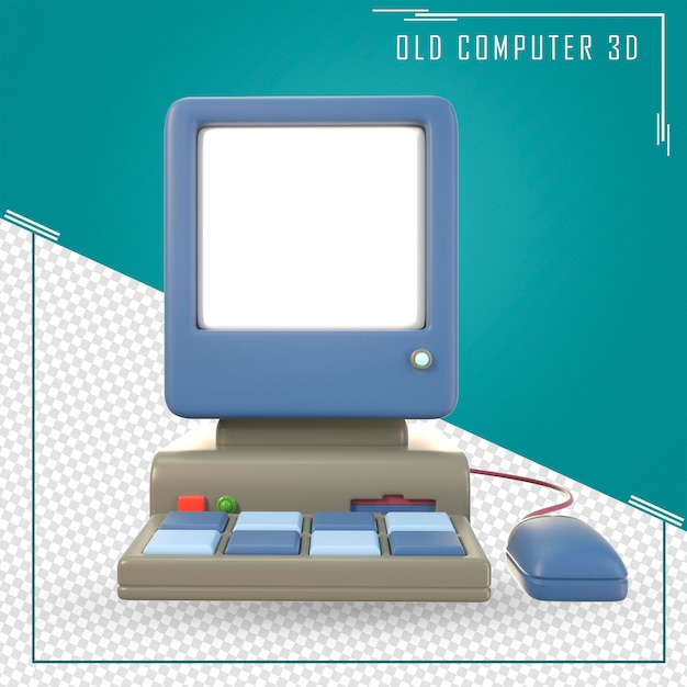 PSD alte computer weiße bildschirm maus und tastatur