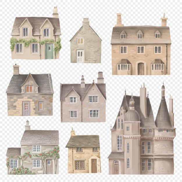 Alte englische Häuser-Clipart-Set